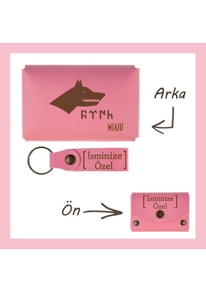 Pembe Renk, Bozkurt ve Türk Sevenler Için, Isme Özel Cüzdan ve Anahtarlık Set, Efsane Hatıra Set