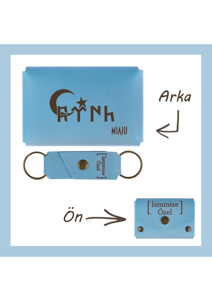Açık Mavi, Türk Ve Ayyıldız Desenli, İsme Özel, Cüzdan Ve Anahtarlık Set, Hediyelik Anı, Armağan