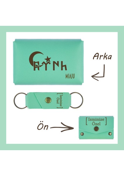 Açık Yeşil, Türk Ve Ayyıldız Desenli, Kişiye, İsme Özel Cüzdan Ve Anahtarlık Set, Arkadaşa Hediyelik