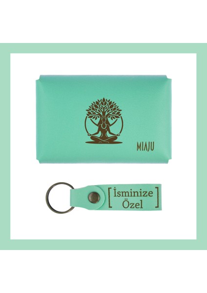 Açık Yeşil, Hayat Ağacı Desenli, İsme Özel Cüzdan Ve Anahtarlık Set, Akrabaya Özel Hediyelik fiyatları