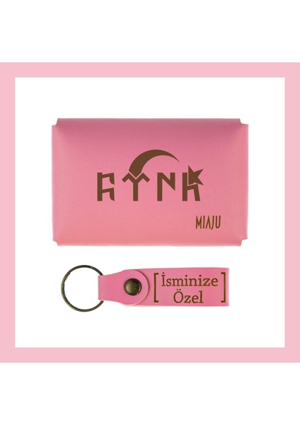 Pembe Renk, Türk Yazılı, Isme Özel Kişiselleştirilebilir Cüzdan ve Anahtarlık Set, Zarif Hediye fiyatları