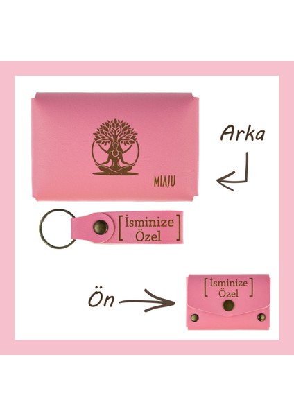 Pembe Renk, Hayat Ağacı Sevenler Için, Isme Özel Cüzdan ve Anahtarlık Set, Efsane Hatıra Set