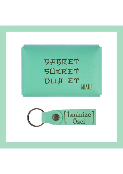 Açık Yeşil, Sabret, Şükret, Dua Et, Yazılı İsme Özel, Cüzdan Ve Anahtarlık Set, Arkadaşına Hediye fiyatları