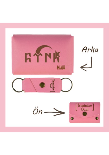 Pembe Renk, Türk Yazılı, Isme Özel Kişiselleştirilebilir Cüzdan ve Anahtarlık Set, Arkadaşa Hediye