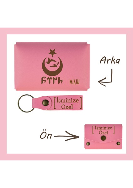Pembe Renk, Bozkurt Ay Yıldız Sevenler Için, Isme Özel Cüzdan ve Anahtarlık Set, Efsane Hatıra Set