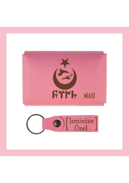 Pembe Renk, Bozkurt Ay Yıldız Sevenler Için, Isme Özel Cüzdan ve Anahtarlık Set, Efsane Hatıra Set fiyatları