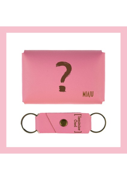 Pembe Renk, Soru Işareti Desenli, Isme Özel, Cüzdan ve Anahtarlık Set, Sevgiliye Hediyelik Takım fiyatları