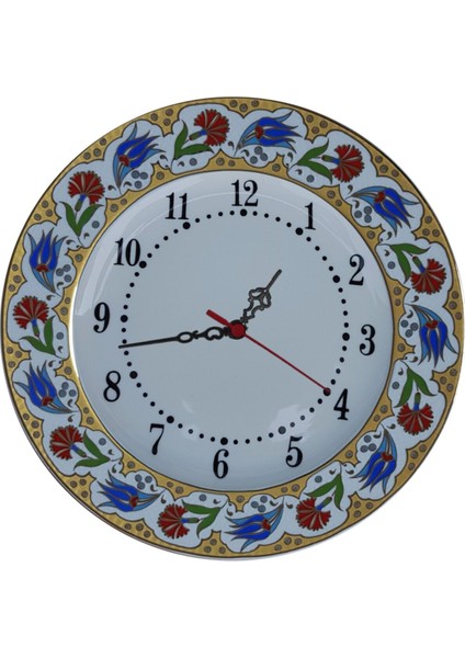 25 cm renkli lale ve karanfil desenli porselen saatli çini, modern tasarım