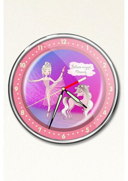 Premium Gece Parlayan Balerin Çocuk Odası Duvar Saati