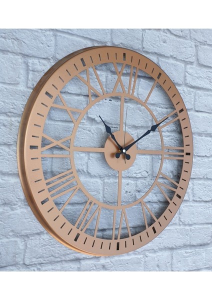 Bakır Renkli Metal Duvar Saati Çap 50 cm