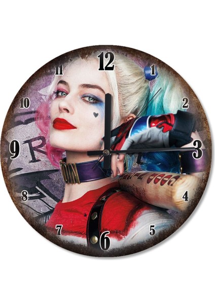 30 Cm Çap Harley Quinn Temalı Yuvarlak Güzellik Baskılı Duvar Saati Beyaz