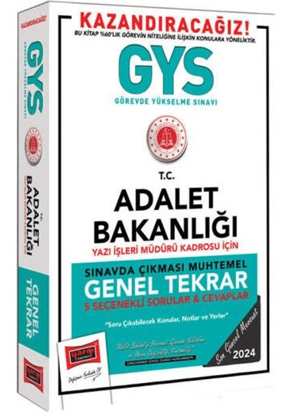 GYS Adalet Bakanlığı Yazı İşleri Müdürü Kadrosu İçin Genel Tekrar Kitabı