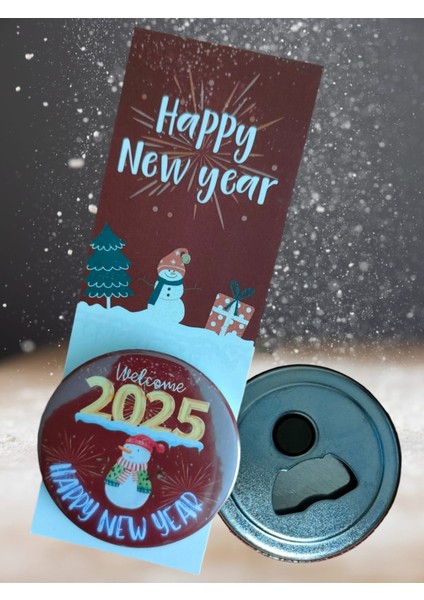 Happy New Year New Year New Me Mesajlı Yılbaşı Hediyesi Açacaklı Buzdolabı Magneti ve Kitap Ayracı 05