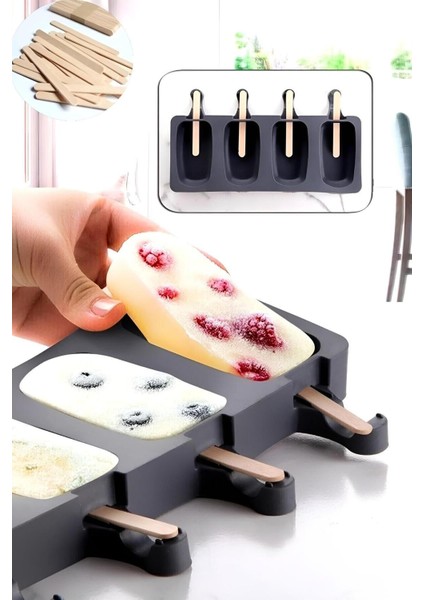 Büyük Boy 50 Adet Çubuk Hediyeli Dondurma Kalıbı 4lü Büyük Boy Kalıp