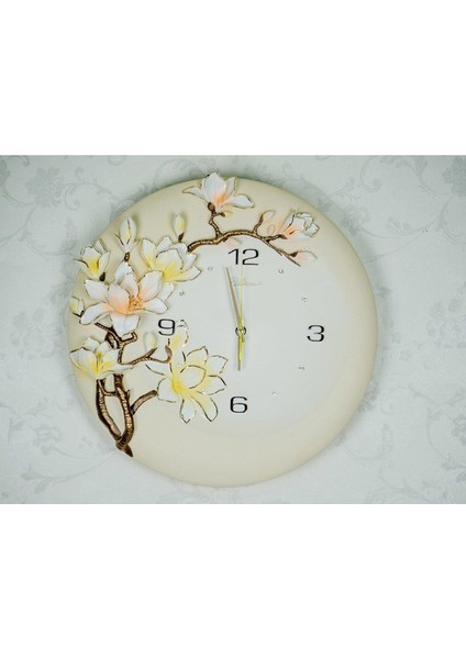 1012W Ultıma Kabartma Çiçek Desenli 40 cm Dekoratif Duvar Saati
