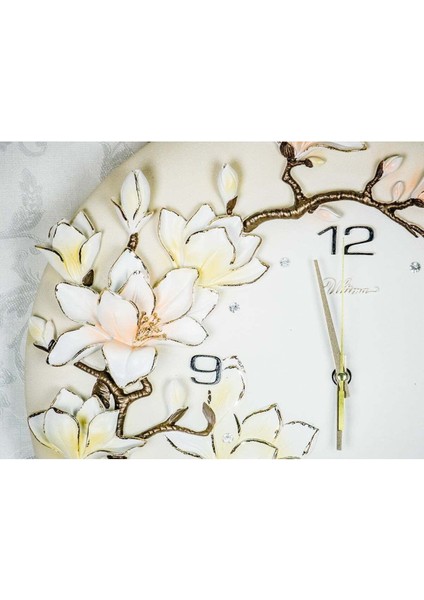1012W Ultıma Kabartma Çiçek Desenli 40 cm Dekoratif Duvar Saati