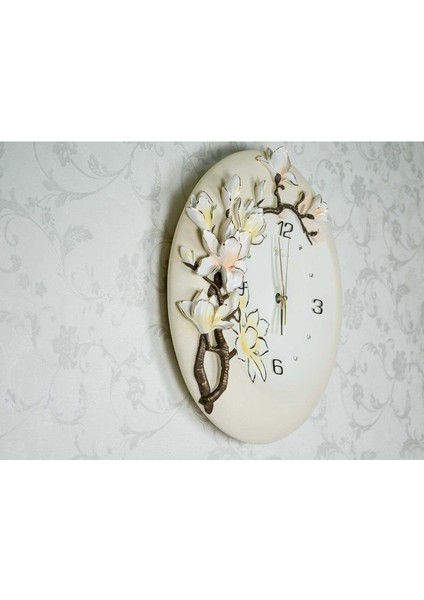 1012W Ultıma Kabartma Çiçek Desenli 40 cm Dekoratif Duvar Saati