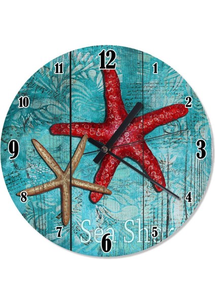 Kırmızı Deniz Yıldızı Çocuk Odası Duvar Saati 30 cm, şık ve eğlenceli tasarım