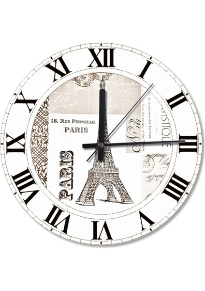 50 cm Çap Eyfel Kulesi Paris Mektup Ahşap Duvar Saati