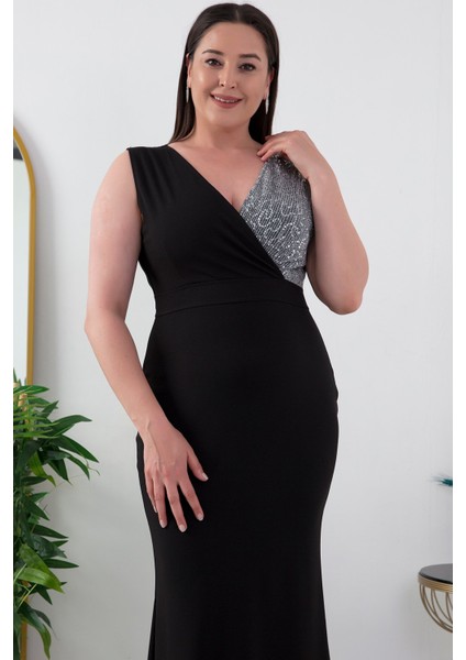 13356 Pul Detaylı V Yaka Uzun Elbise fiyatları