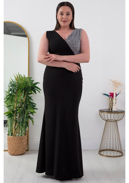 13356 Pul Detaylı V Yaka Uzun Elbise modelleri