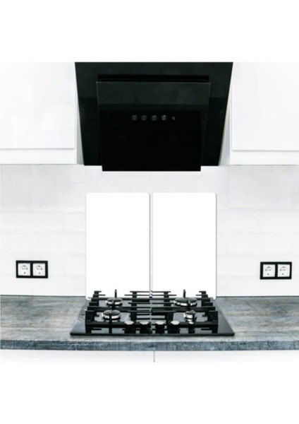 Cam Ocak Koruyucu ve Kesim Tablası Düz Beyaz (80CM x 52CM) 2 Parça, 5'li Ocaklar