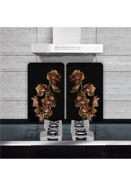 2' Li 40X52 cm Kahve Orkide Desenli Cam Kesme Tablası ve Ocak Koruyucu fiyatları