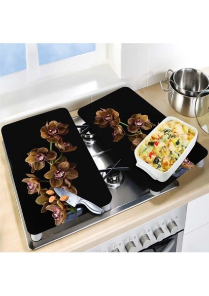 2' Li 40X52 cm Kahve Orkide Desenli Cam Kesme Tablası ve Ocak Koruyucu modelleri