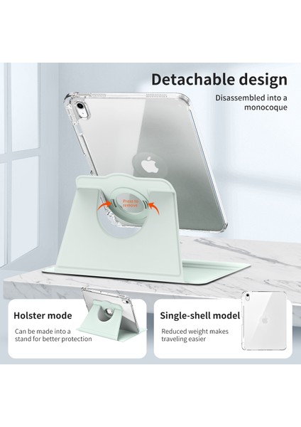 iPad Air 13 (2024) Çıkarılabilir Pu Deri Arka Akıllı Döner Stand Açık Tablet Kılıfı (Yurt Dışından)