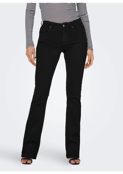 Normal Bel Geniş Paça Regular Straight Koyu Siyah Kadın Denim Pantolon Onlblush Mıd Flared Dnm REA2343 Noo