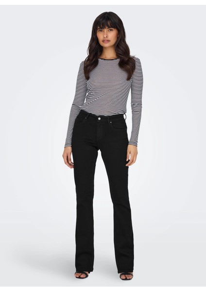 Normal Bel Geniş Paça Regular Straight Koyu Siyah Kadın Denim Pantolon Onlblush Mıd Flared Dnm REA2343 Noo fiyatları