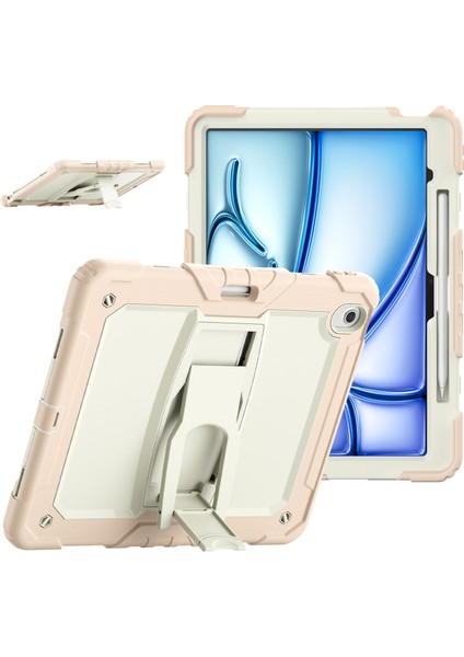 iPad Air 13 (2024) Pc Silikon Tekme Standı Kalem Yuvası Omuz Askılı Tablet Kılıfı (Yurt Dışından)