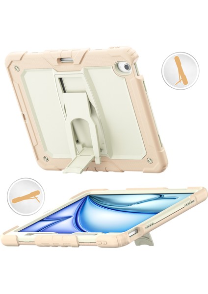 iPad Air 13 (2024) Pc Silikon Tekme Standı Kalem Yuvası Omuz Askılı Tablet Kılıfı (Yurt Dışından)