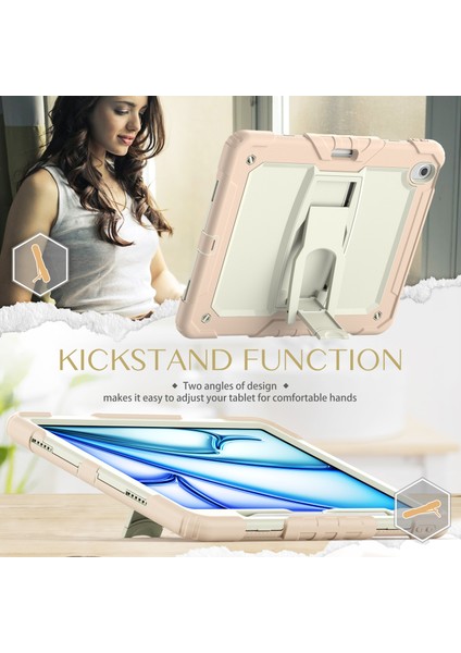 iPad Air 13 (2024) Pc Silikon Tekme Standı Kalem Yuvası Omuz Askılı Tablet Kılıfı (Yurt Dışından)