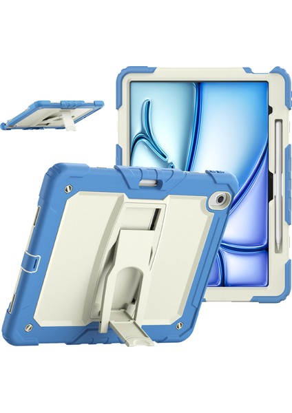 iPad Air 13 (2024) Pc Silikon Tekme Standı Kalem Yuvası Omuz Askılı Tablet Kılıfı (Yurt Dışından)