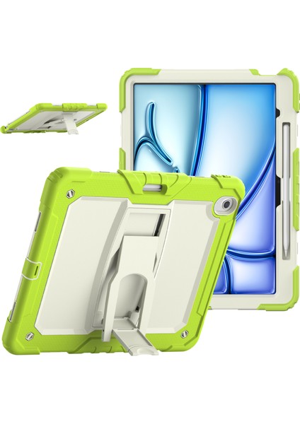 iPad Air 13 (2024) Pc Silikon Kalem Yuvası Omuz Askılı Kireç Tablet Kılıfı (Yurt Dışından)