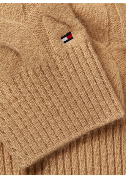 Yuvarlak Yaka Standart Desenli Deve Tüyü Kazak Kadın Soft Yün Cable C-Nk modelleri