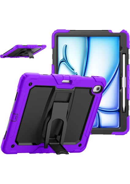 iPad Air 13 (2024) Pc Silikon Tekme Standı Kalem Yuvası Omuz Askılı Tablet Kılıfı (Yurt Dışından)