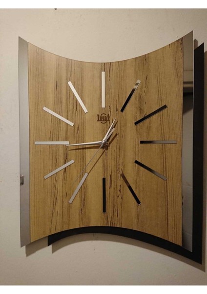 40x50cm Gümüş Ahşap ve Aynalı Geometrik Duvar Saati, 2'li Set fiyatları