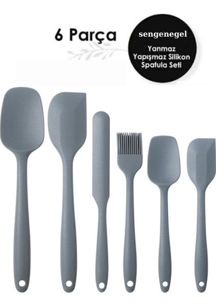 Gri 6lı Takım Yanmaz Yapışmaz Mutfak Pasta Silikon Yumurta Fırçası Kaşık Bıçak Spatula Seti