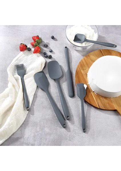 Gri 6lı Takım Yanmaz Yapışmaz Mutfak Pasta Silikon Yumurta Fırçası Kaşık Bıçak Spatula Seti indirimleri