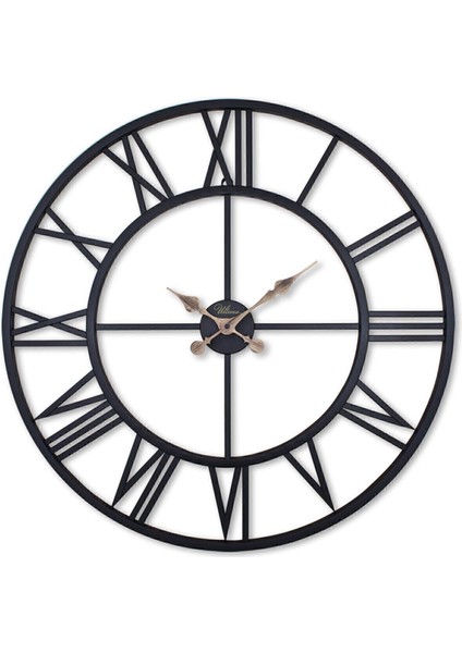 76 cm şık ferforje duvar saati, modern tasarım, siyah renk, 75x75 boyut