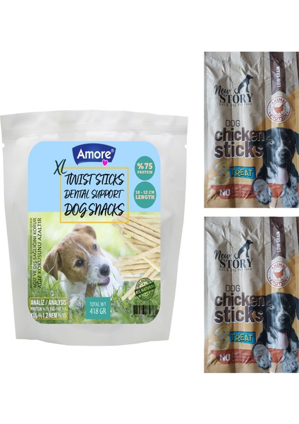 Twist Dog Sticks Xl 418 gr Kalin Köpek Burgu Çiğneme Burgu Ödül Çubuğu, Chicken Crunchy 80gr
