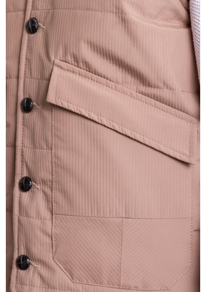 Çizgi Desenli Bej Rengi Slim Fit Şal Yaka Erkek Yelek modelleri