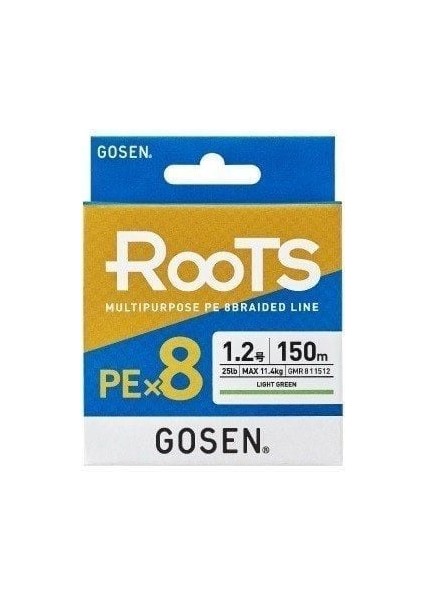 Gosen X8 Roots 1.0 Pe 150M 8 Örgü Spin Ip Misina 9.1kg Çeker A.yeşil