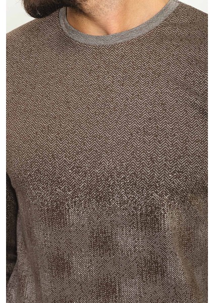 Parça Desenli Kahverengi Slim Fit Bisiklet Yaka Uzun Kollu Erkek T-Shirt fiyatları