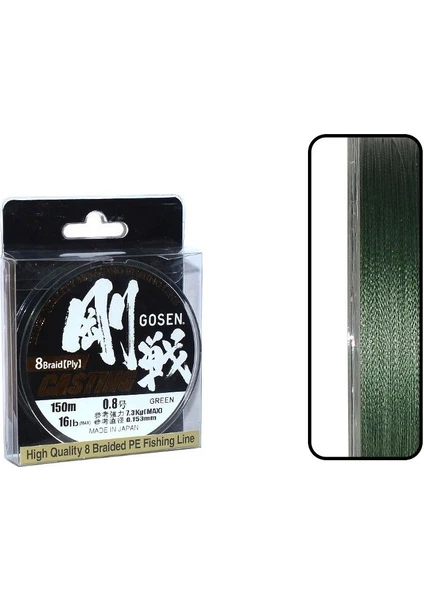 Gosen W8 Casting 0.216 mm 150M Yeşil Pe 8 Örgü Spin Ip Misina 14KG Çeker