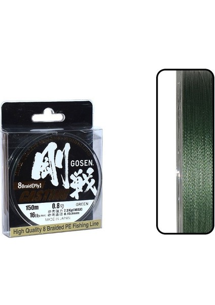 Gosen W8 Casting 0.216 mm 150M Yeşil Pe 8 Örgü Spin Ip Misina 14KG Çeker