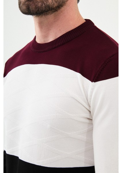 Parçalı Siyah Slim Fit Bisiklet Yaka Erkek Triko Kazak