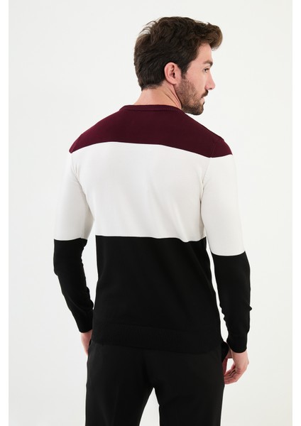 Parçalı Siyah Slim Fit Bisiklet Yaka Erkek Triko Kazak